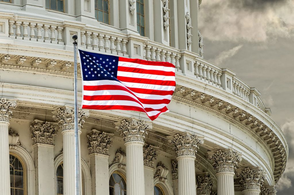 Waving American flag in Washington, DC