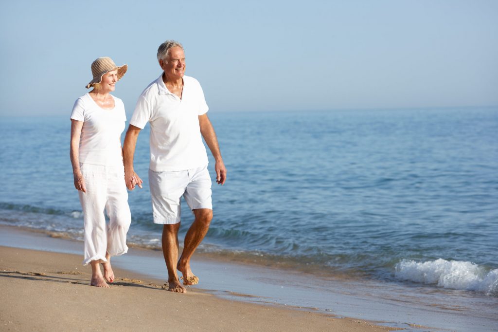 retired couple on beach after retirement planning